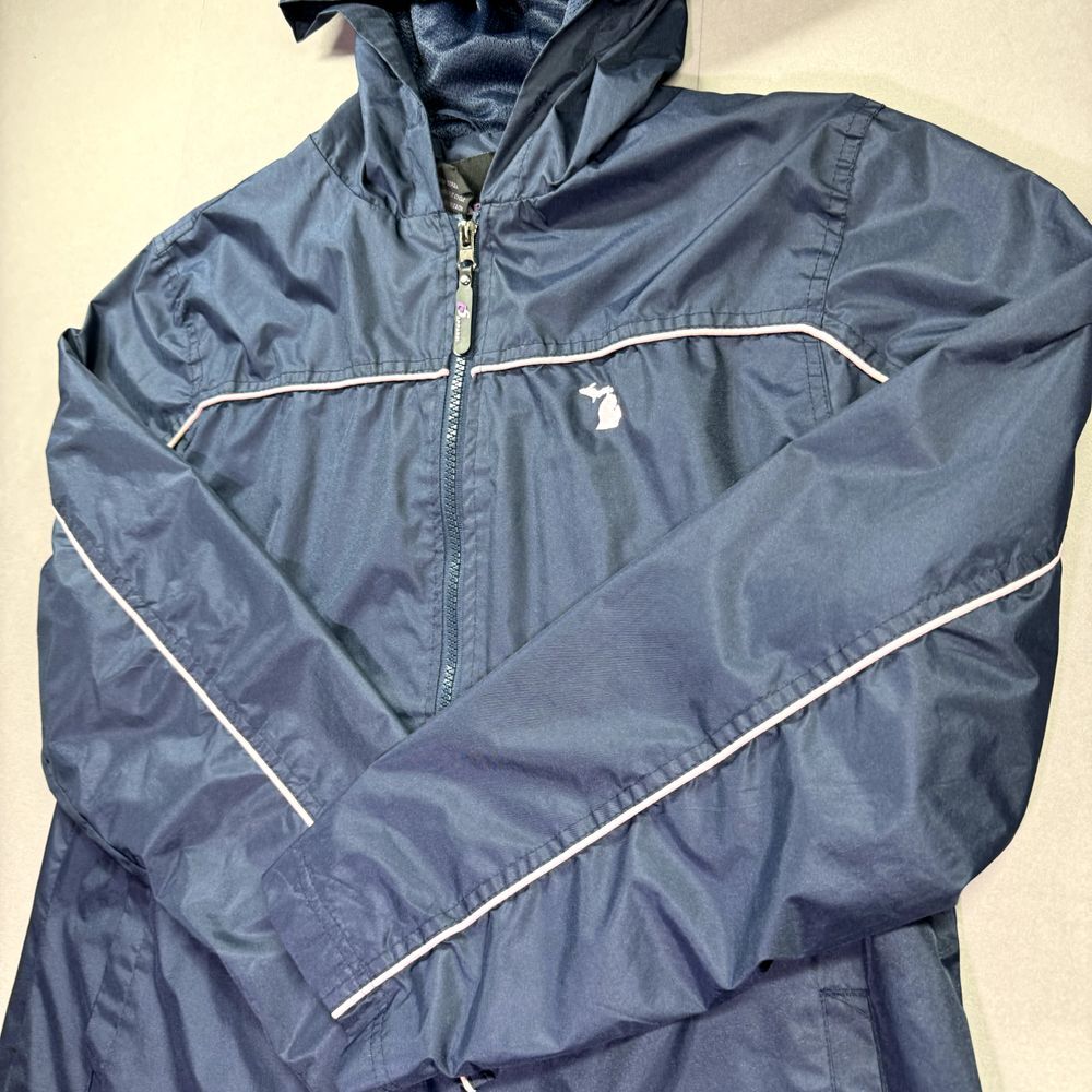 I5 Apparel Hooded Windbreaker Womens Large Blue Rain Outdoors Pockets Full‎ Zip - Picture 3 of 13